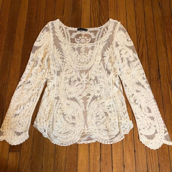 Boho Festival Lace Top Long Sleeve Large - Picture 1 of 8